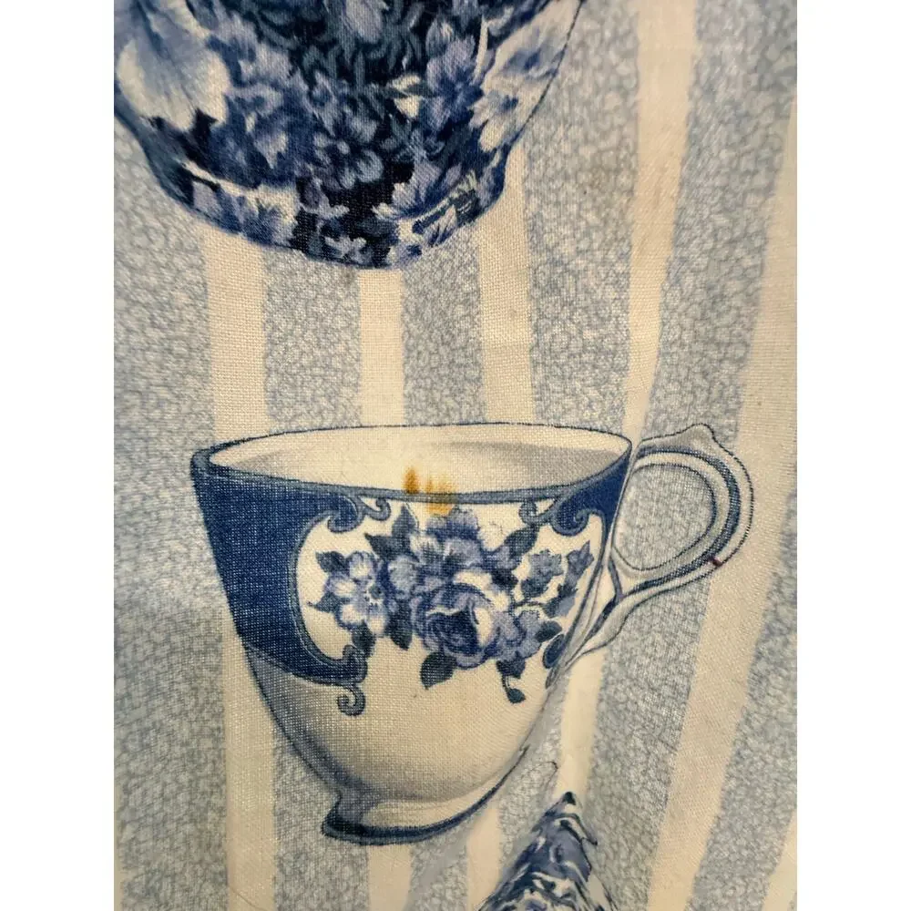 SKU2519 Lot  2 Handmade Vintage Aprons Blue Teapots & Cream Embroidered Flowers